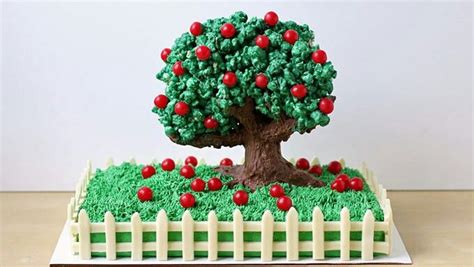 Apple Tree Cake Fluffy White Frosting Colored Popcorn Chocolate