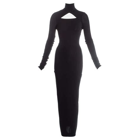 dolce and gabbana black spandex figure hugging maxi dress with cut out c 1990s for sale at