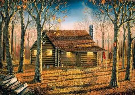 Cabin In The Woods Painting Fall Canvas Painting Cottage Painting