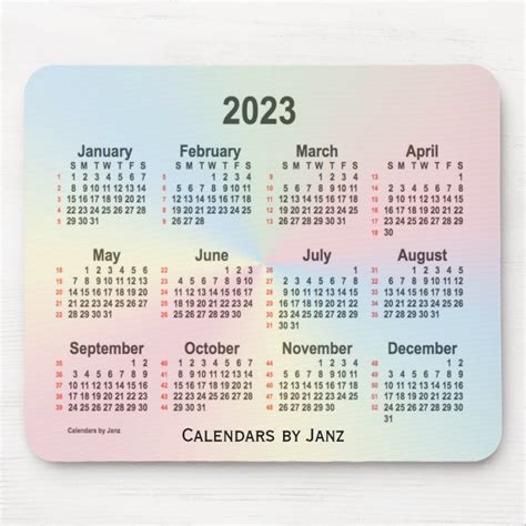 2023 Rainbow Cloud 52 Weeks Calendar By Janz Mouse Mat Uk