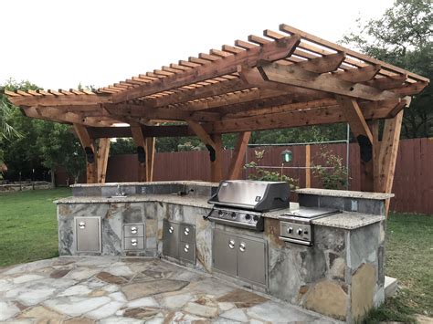 Cedar Cantilever Pergola Over Our Existing Outdoor Kitchen A Tricky