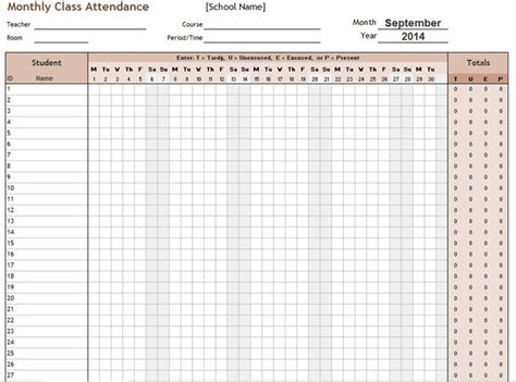 10 School Attendance List Templates Free Word Excel And Pdf