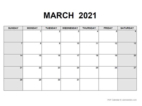 March 2021 Calendar