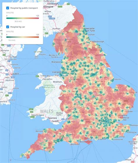 Travel Times To Hospital In England Vivid Maps