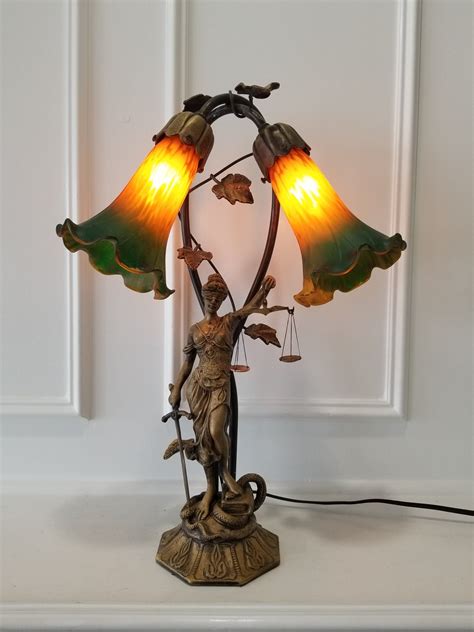Antique Style Art Nouveau Bronze Table Lamp Lady Of Justice Signed By