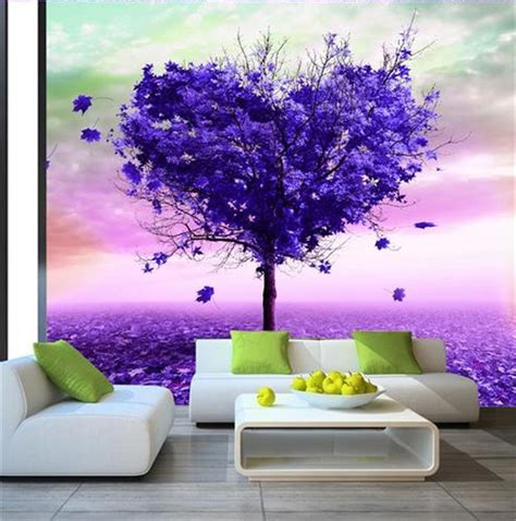 3d Room Wallpaper Custom Murals Non Woven Sticker Heart Purple Trees