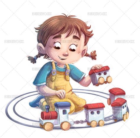 Ilustración De Niña Jugando Con Tren De Juguete Ilustraciones De Cuentos Infantiles Dibustock