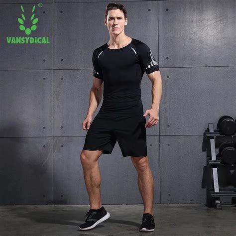 Vansydical 2pcs Running Sets Mens Sportswear Compression