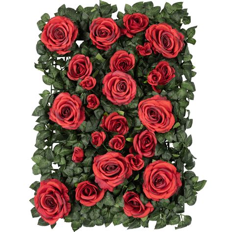 Silk Greenery With Roses Wall Backdrop Panel Red Cv Linens