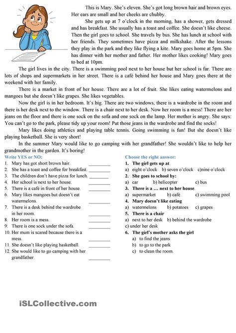 Printable Reading Comprehension Worksheet