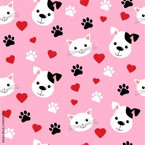 Cartoon Cats And Dogs Seamless Pattern Showing Cute Cat And Dog For