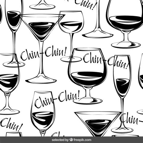 Free Vector Glasses Of Wine Hand Drawn Pattern