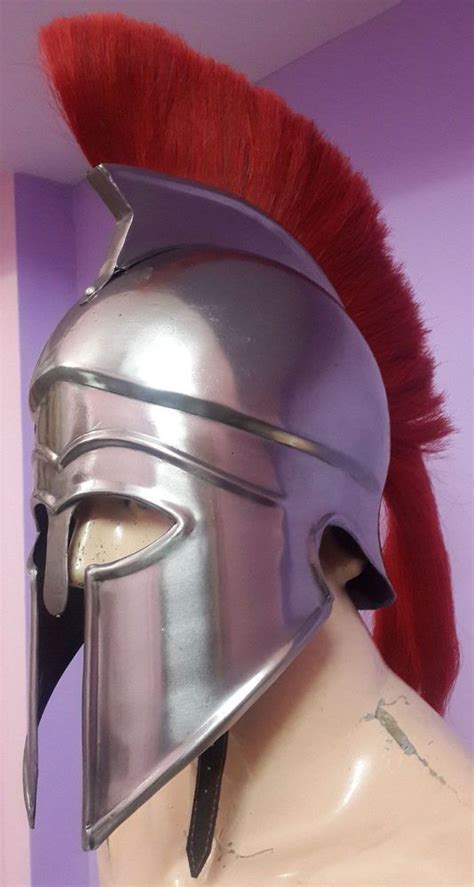 Armor Helmet With Red Plume Medieval Knight Crusader Spartan T