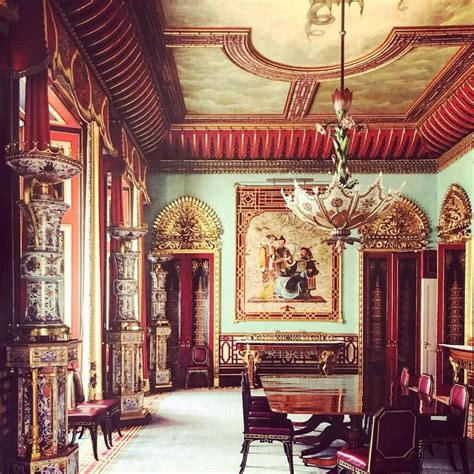 The queen enters the room via a hidden door disguised as a mirror and cabinet before receiving guests. The Chinese Dining Room at Buckingham Palace from ...