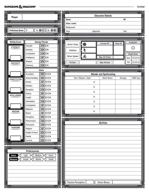 The Best 5e Dungeons And Dragons Character Sheet