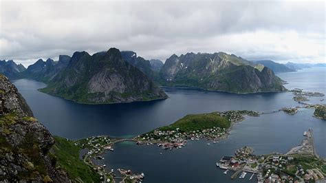 Magnificent View Of Lofoten Islands Archipelago In Norway Villages