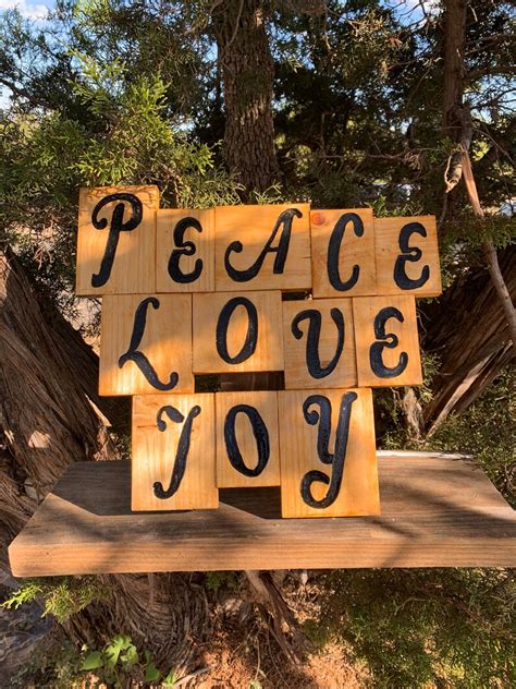 Peace Love Joy Wood Block Style Sign Etsy