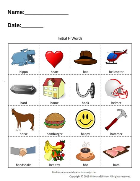 Initial H Words Worksheet Ultimate Slp Classroom Lessons For Teachers