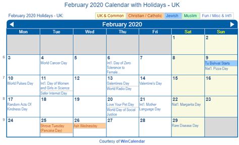 Print Friendly February 2020 Uk Calendar For Printing