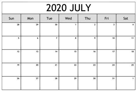 Free Monthly Printable July Calendar 2020 With Blank Template Blank