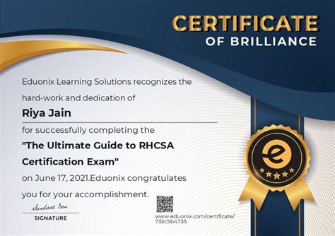 Completion Certificate For The Ultimate Guide To Rhcsa Certification Exam