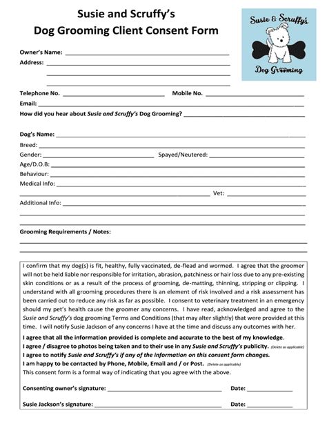 Free Printable Grooming Client Info Forms Printable Forms Free Online