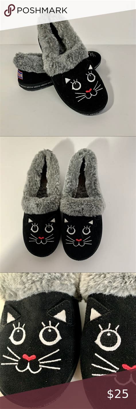 Bobs Skechers Too Cozy Cat Slippers Faux Fur Lined Cat Slippers