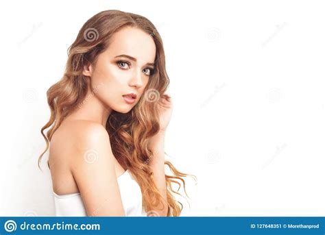 Brunette Girl With Long And Shiny Long Hair Beautiful Model Woman With Curly Hairstyle And
