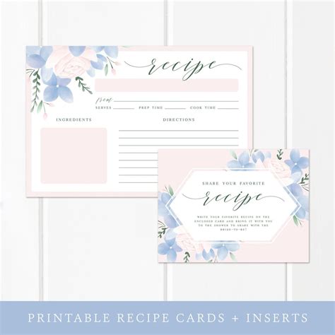 Bridal Shower Recipe Cards And Inserts Printable Recipe Cards Etsy