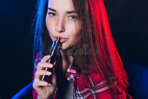 Woman Smoking Electronic Cigarette With Smoke Stock Image Image Of