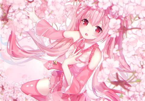 Enjoy the beautiful art of anime on your screen. Download 3272x2296 Hatsune Miku, Pink Hair, Sakura Blossom ...