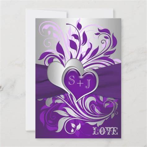 Purple Silver Scrolls Hearts Wedding Invitation In 2022