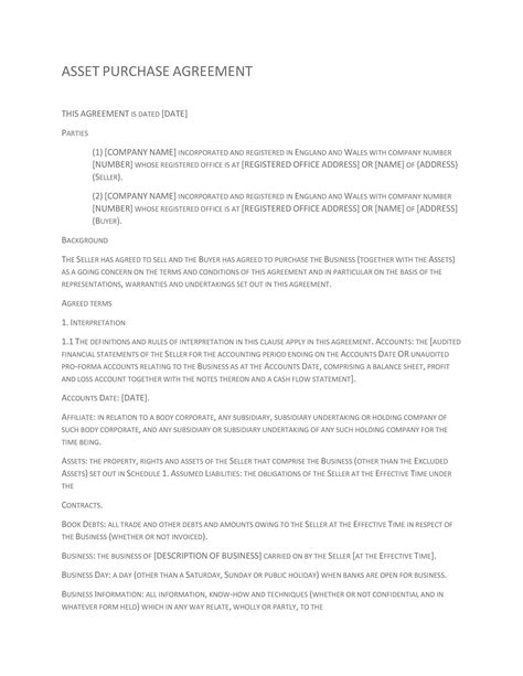 8 Asset Purchase Agreement Template Perfect Template Ideas