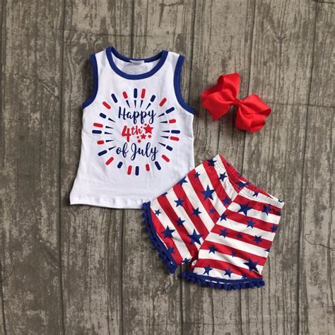 Happy 4th Of July Patriotic Clothes Baby Girls Kids Wear Summer