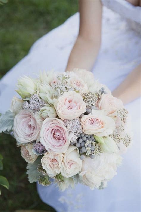 Garden Rose Peony Bridal Bouquet In Shades Of Blush Pink And Gray
