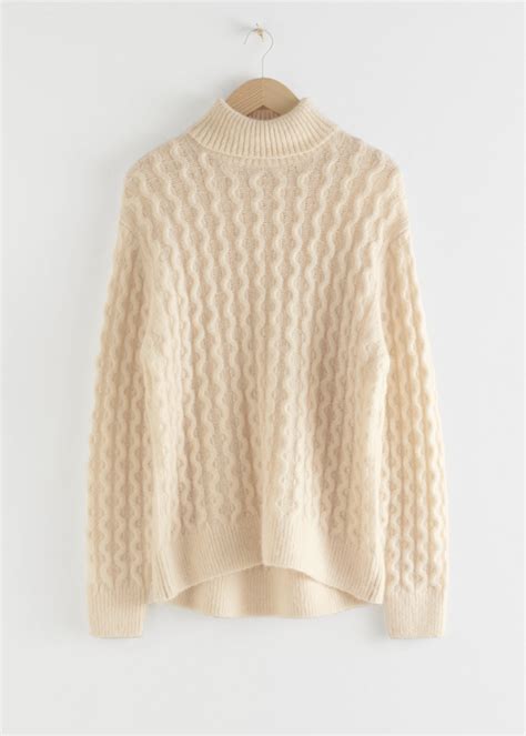 Cable Knit Turtleneck Sweater Beige Turtlenecks And Other Stories