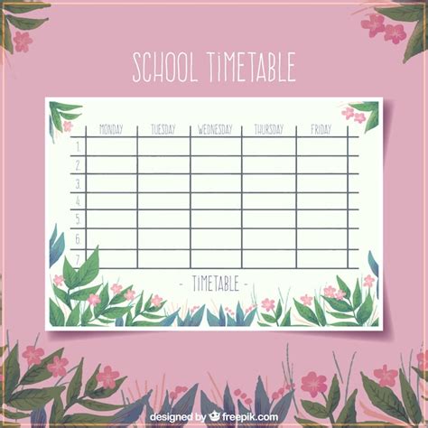 Floral Pink School Timetable Template Vector Free Download