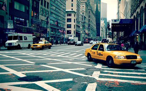 New York City Street Taxi Hd Wallpaper Desktop Wallpapers