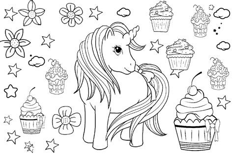 Unicorn And Cupcake Coloring Page Print Color Craft