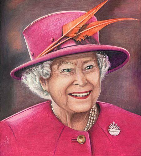 queen elizabeth ii by yuliia dzhurenko 2019 drawing india ink colored pencil on paper