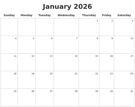 January 2026 Make A Calendar