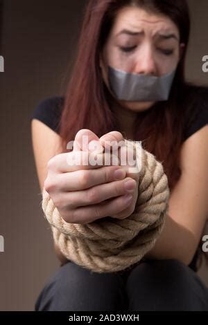 Girl Victim With Tied Hands Stock Photo Alamy