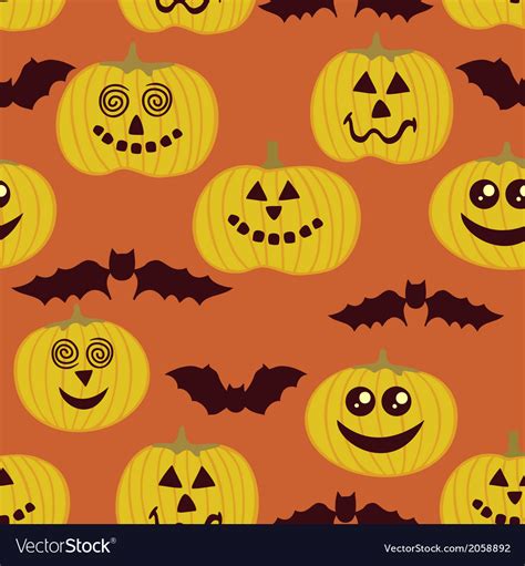Halloween Seamless Texture With Pumpkin And Bats Vector Image