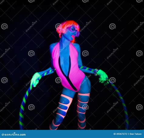 Neon Uv Glow Dancer With Hulahoop Stock Photo Image Of Disco Burlesque