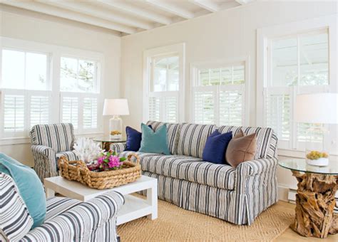 Striped Sofa Ideas For A Coastal Nautical And Beach Style Living Room Design