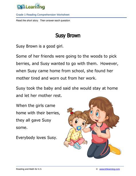 1st Grade 1 Reading Susy Brown Grade 1 Reading Comprehension