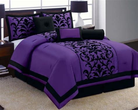 20 Pc New Purple Black Luxury Flocking Comforter Curtain Sheet Set King