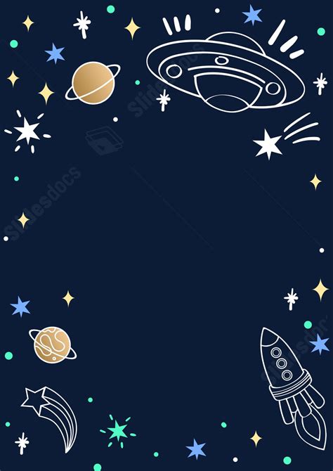 Cute Cartoon Planet In Black Page Border Background Word Template And