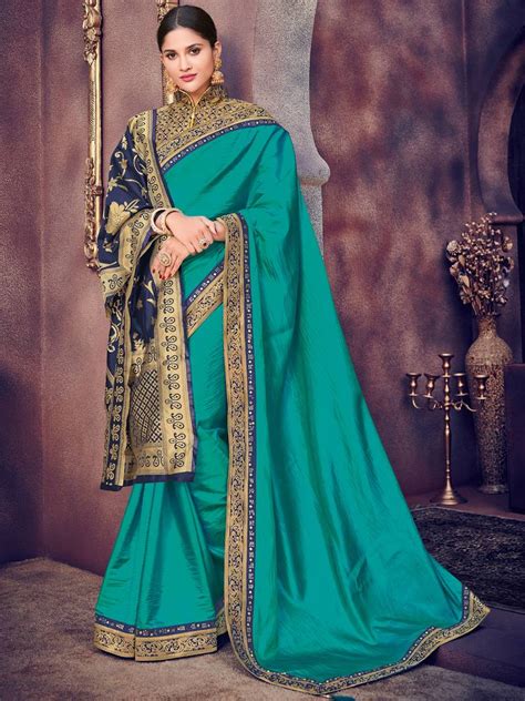 Green Embroidered Silk Blend Saree With Blouse Indian Women Fashions Pvt Ltd 2946991