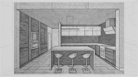 How To Draw A Kitchen Interior View In Perspective Step By Step